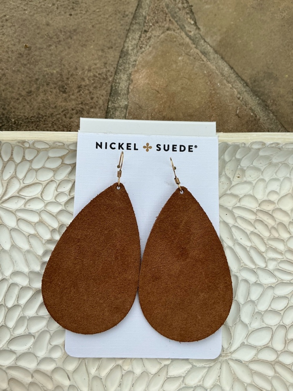 Nickel + Suede Brown Teardrop Suede Medium Earrings